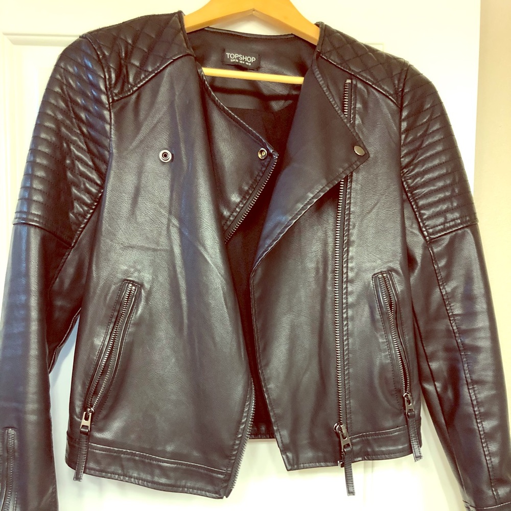 TOPSHOP Nelly Moto quilted faux leather jacket